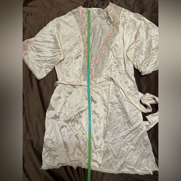 Rare VTG 70s Sans Souci Ivory Satin Lace Chemise & Robe Set 34/M Bridal - Picture 13 of 16